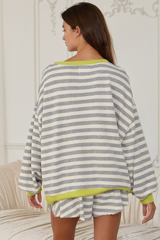Madison Striped Top-Grey