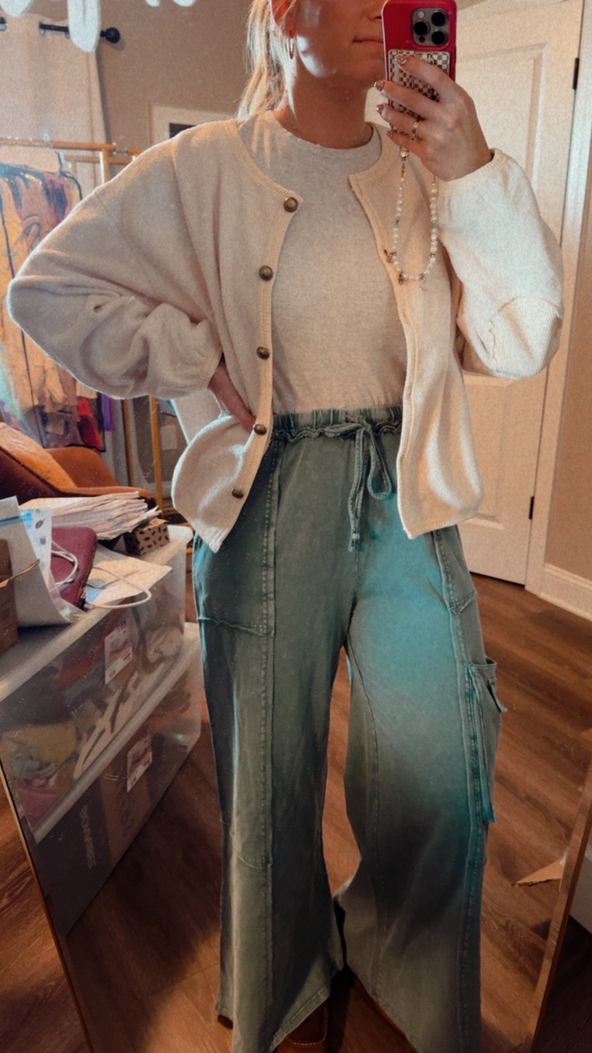 Faded Teal Knit Cargos