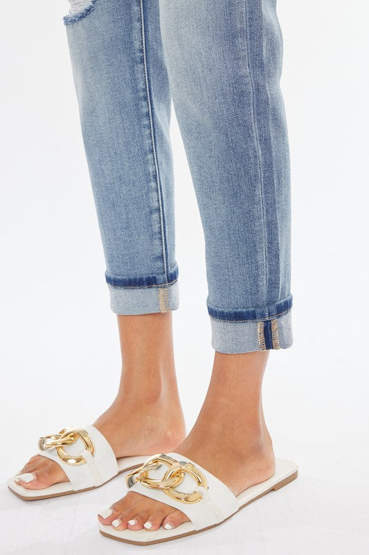 High Rise Cuffed Hem Mom Jean