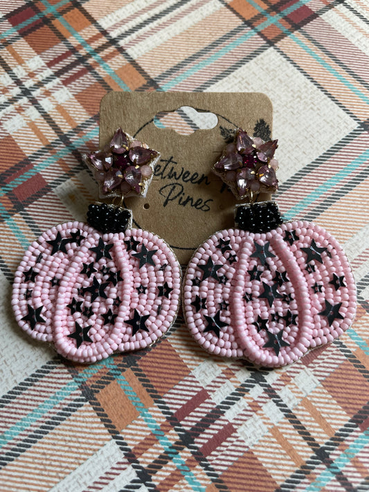 Beaded Pink Pumpkin Earrings