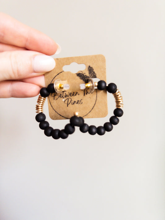 Black and Gold Beaded Hoops