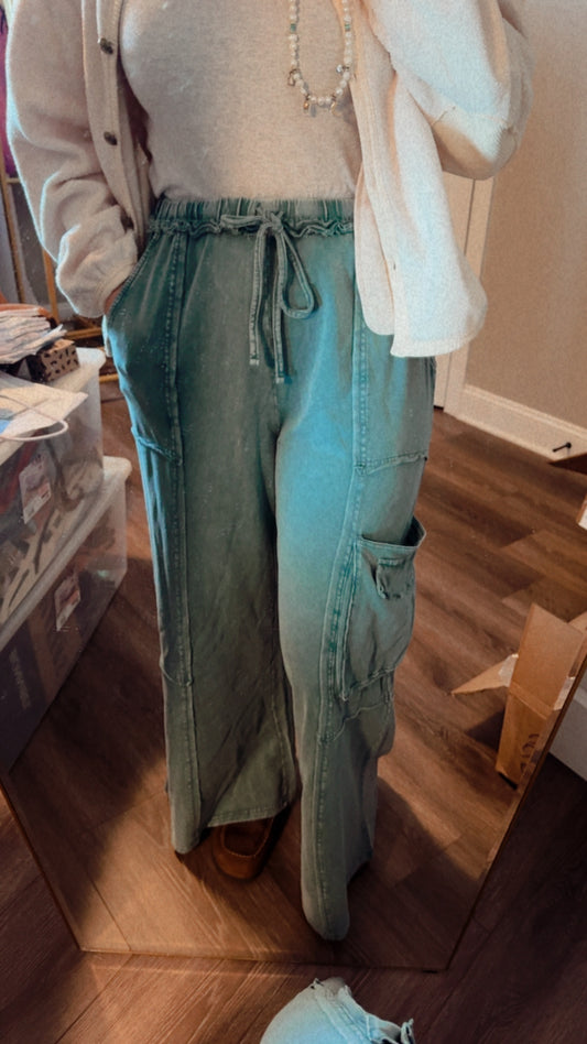 Faded Teal Knit Cargos