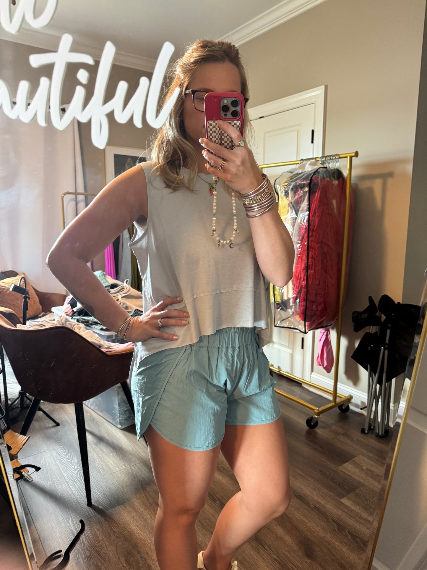 Phoebe Athletic Shorts- Dusty Teal