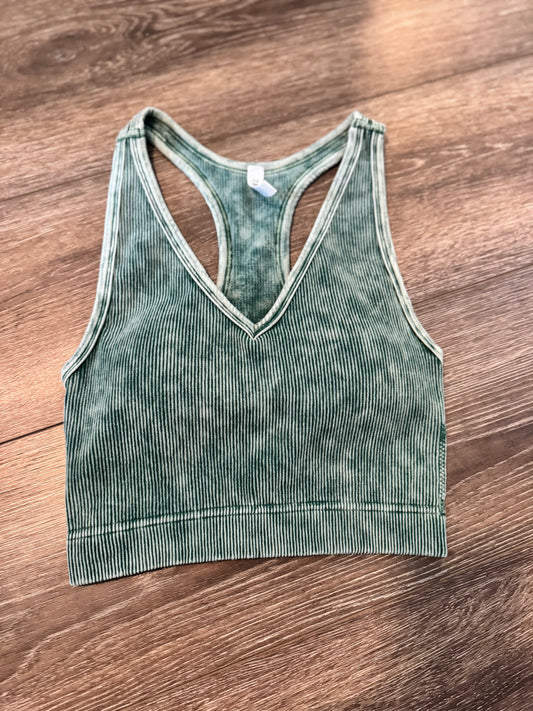 V-Neck Bralette-Dark Green