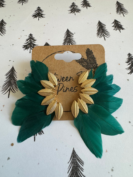 Teal Feather Statement Earrings