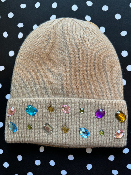 Jeweled Beanie- Clay Beige