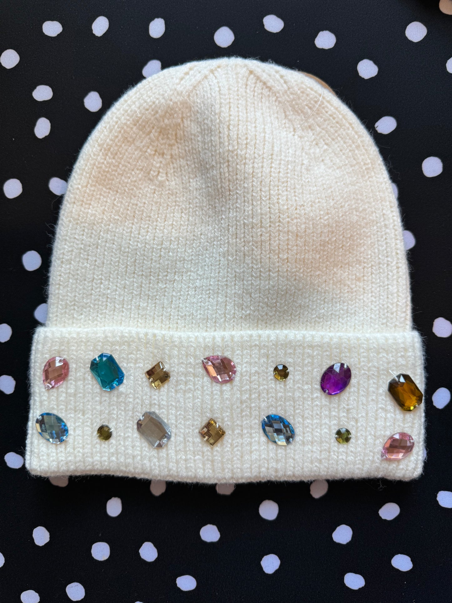 Jeweled Beanie- White