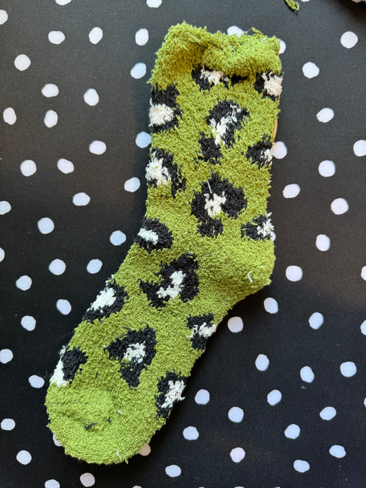 Leopard Fuzzy Socks- Green