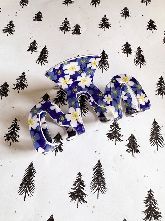 Blue Floral Claw Clip