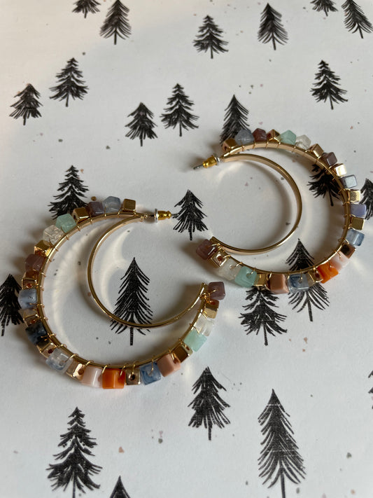 Beaded Moon Hoops