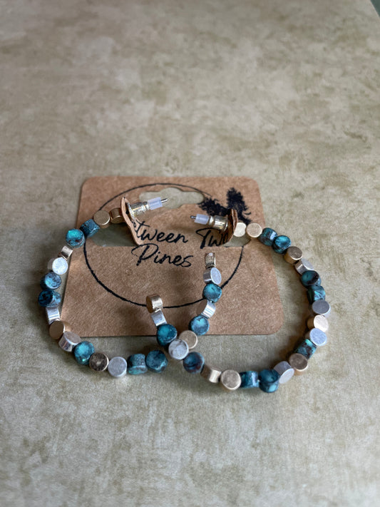 Beaded Turquoise Hoops