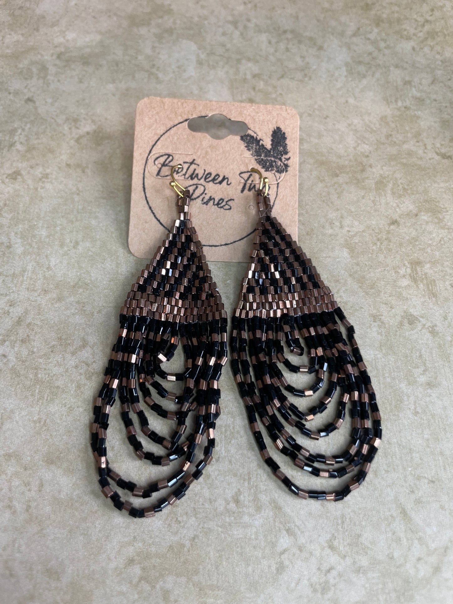 Bronze and Black Beaded Earrings