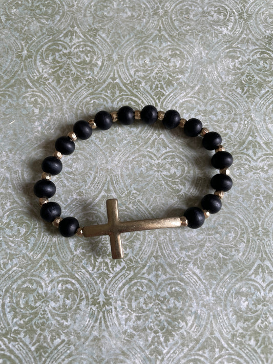 Black Beaded Cross Bracelet