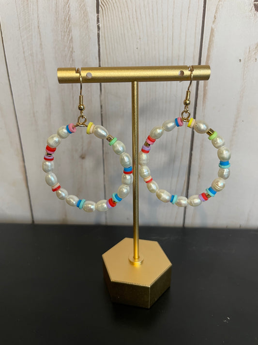 Rainbow Pearl Hoops