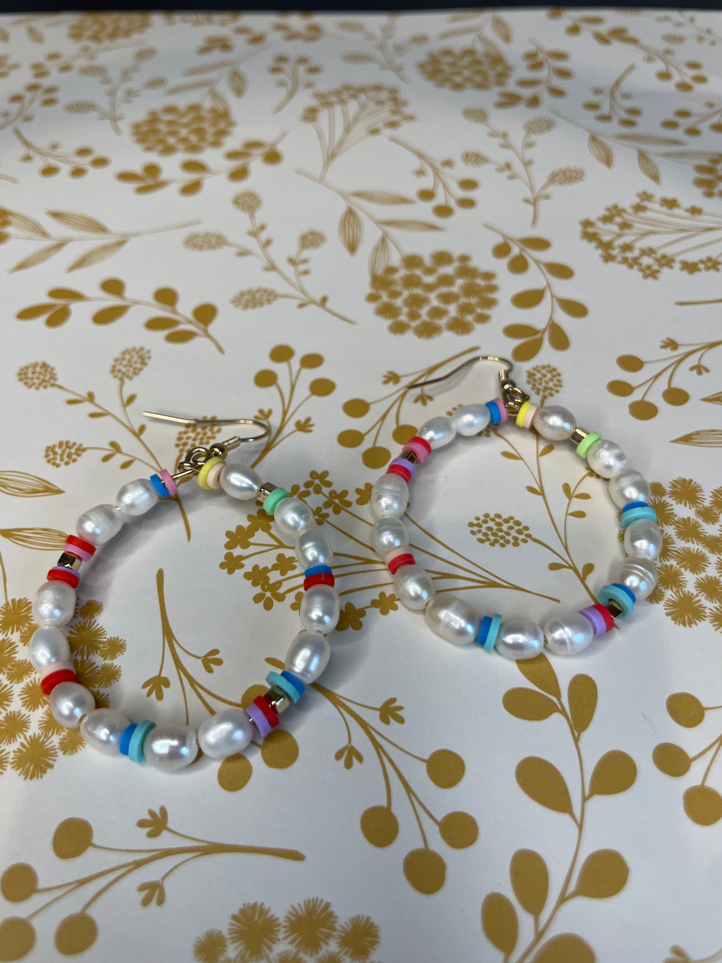 Rainbow Pearl Hoops