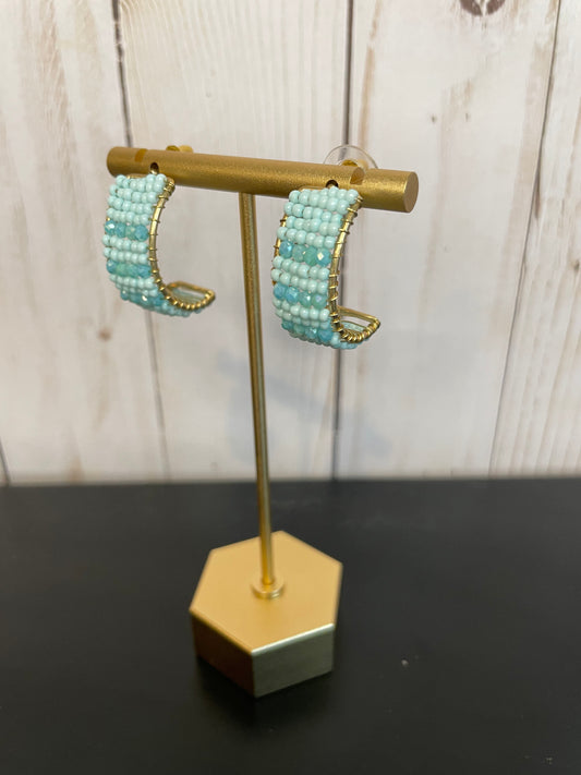 Teal Beaded Half Hoops