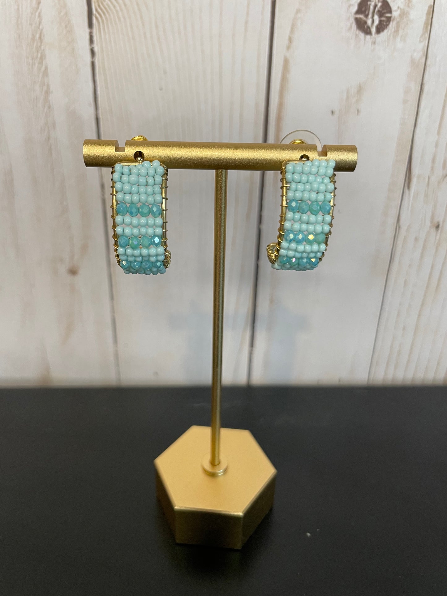 Teal Beaded Half Hoops