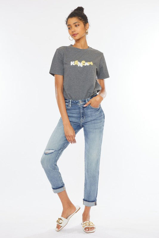 High Rise Cuffed Hem Mom Jean